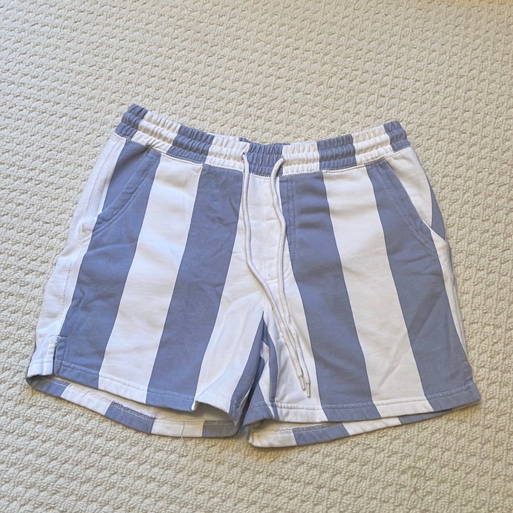 Men’s Urban Outfitters Blue and White Stripped Shorts 5”
